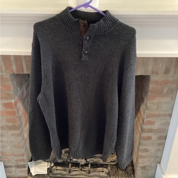 Chaps Other - Chaps Mens Quarter Button Grey Heavy Cotton Pullover with Elbow Patches XL